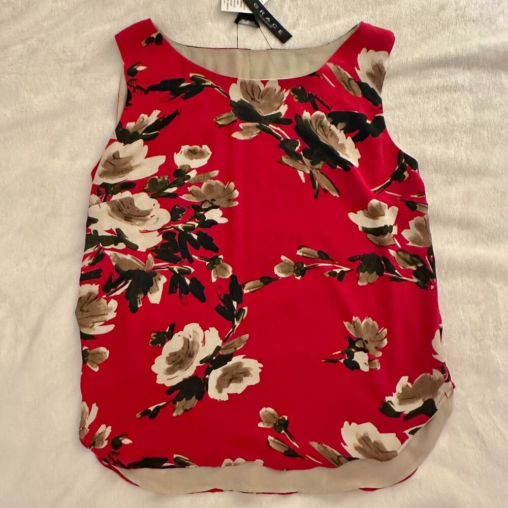 Grace - Reversible Red Floral Sleeveless Blouse (NWT), Size L